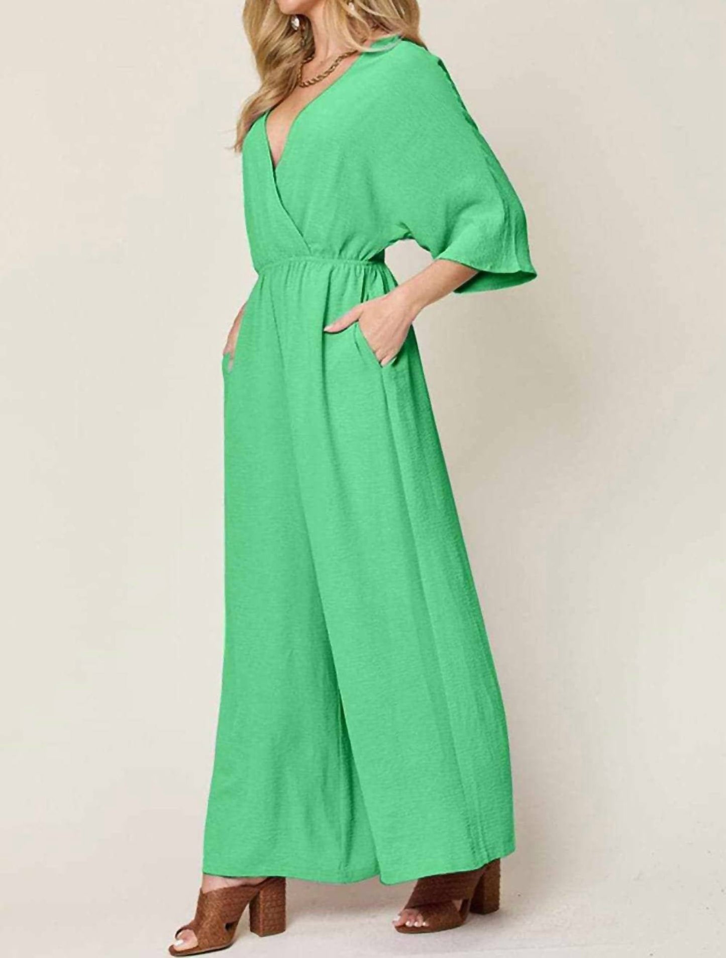 Double Take - Chic Surplice Wide Leg Jumpsuit