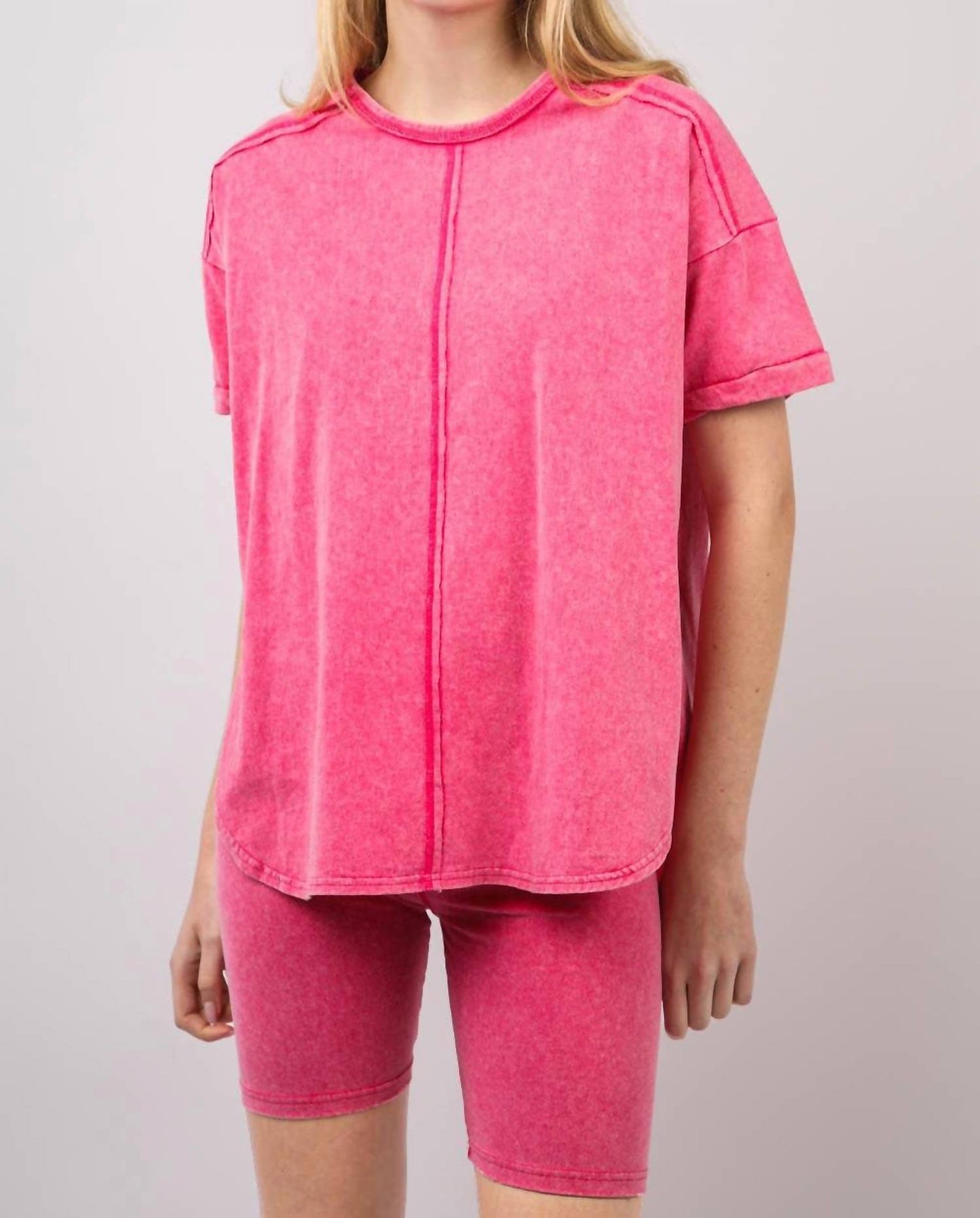 Very J - Washed Stretchy Knit Activewear Top & Shorts