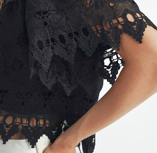 Mable - Square Neck Crochet Lace Top With Double Bow Tie