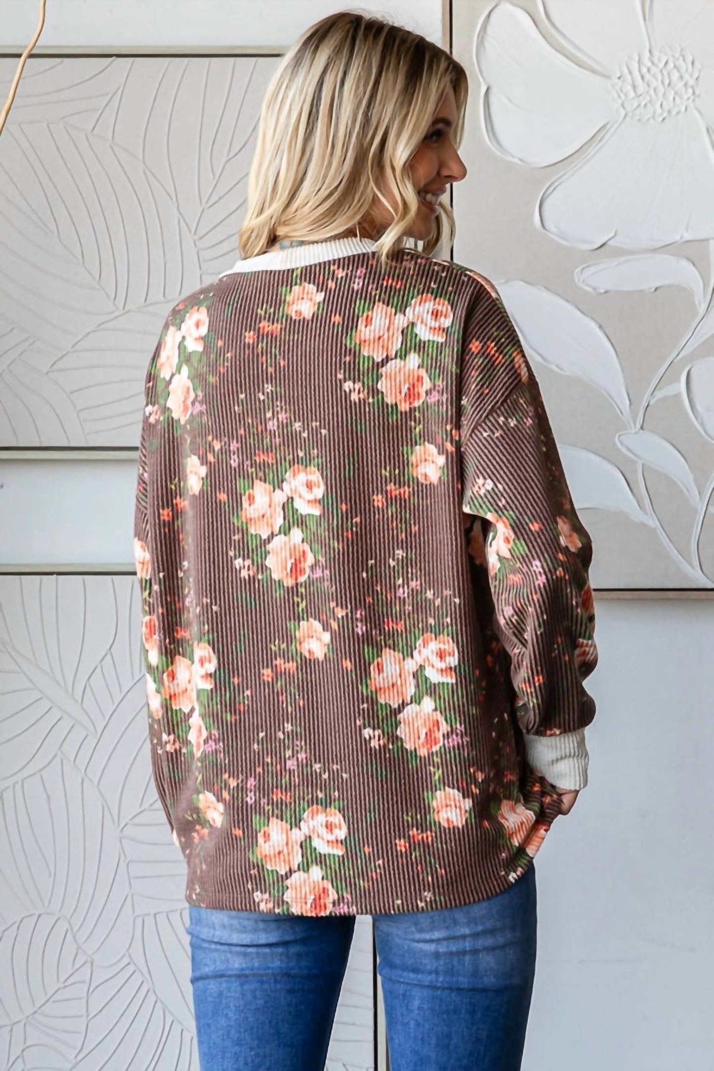 7Th Ray - Cozy Floral Drop Shoulder Top
