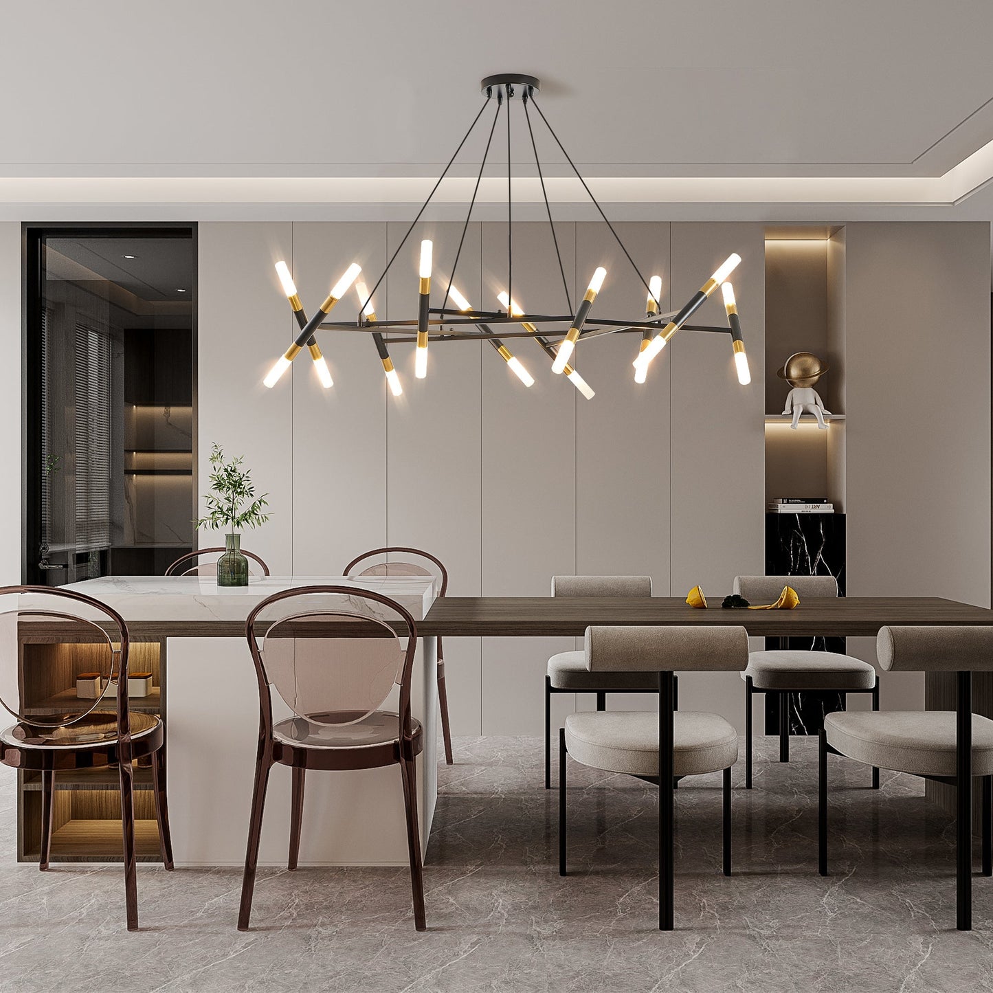 41'' Black & Gold Modern Chandelier Light Fixture