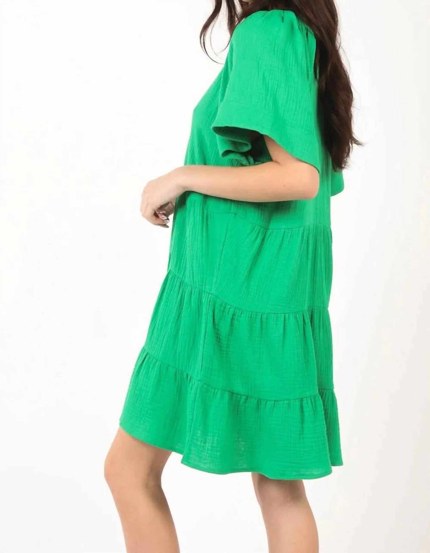 Very J - Texture V-neck Ruffled Tiered Dress