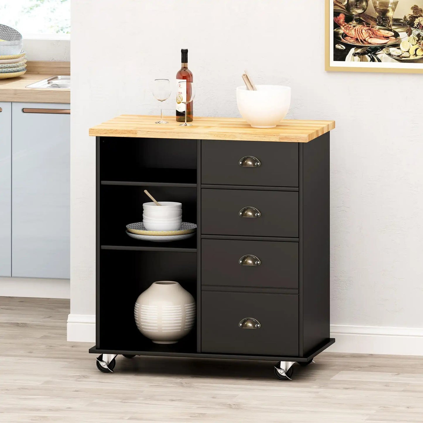Yohaan - Contemporary Kitchen Cart With Wheels