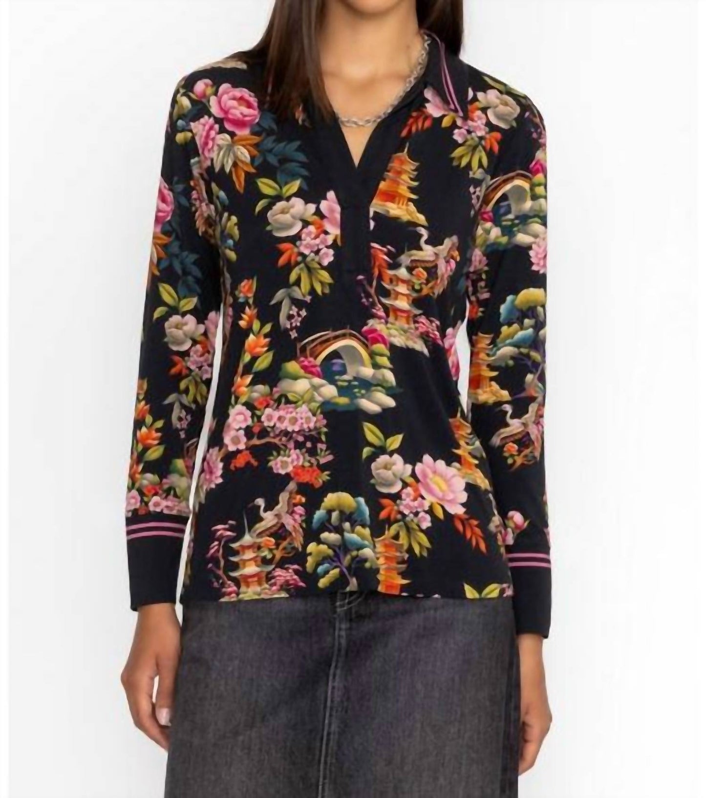 Johnny Was - JANIE SPLIT FRONT COLLARED HENLEY