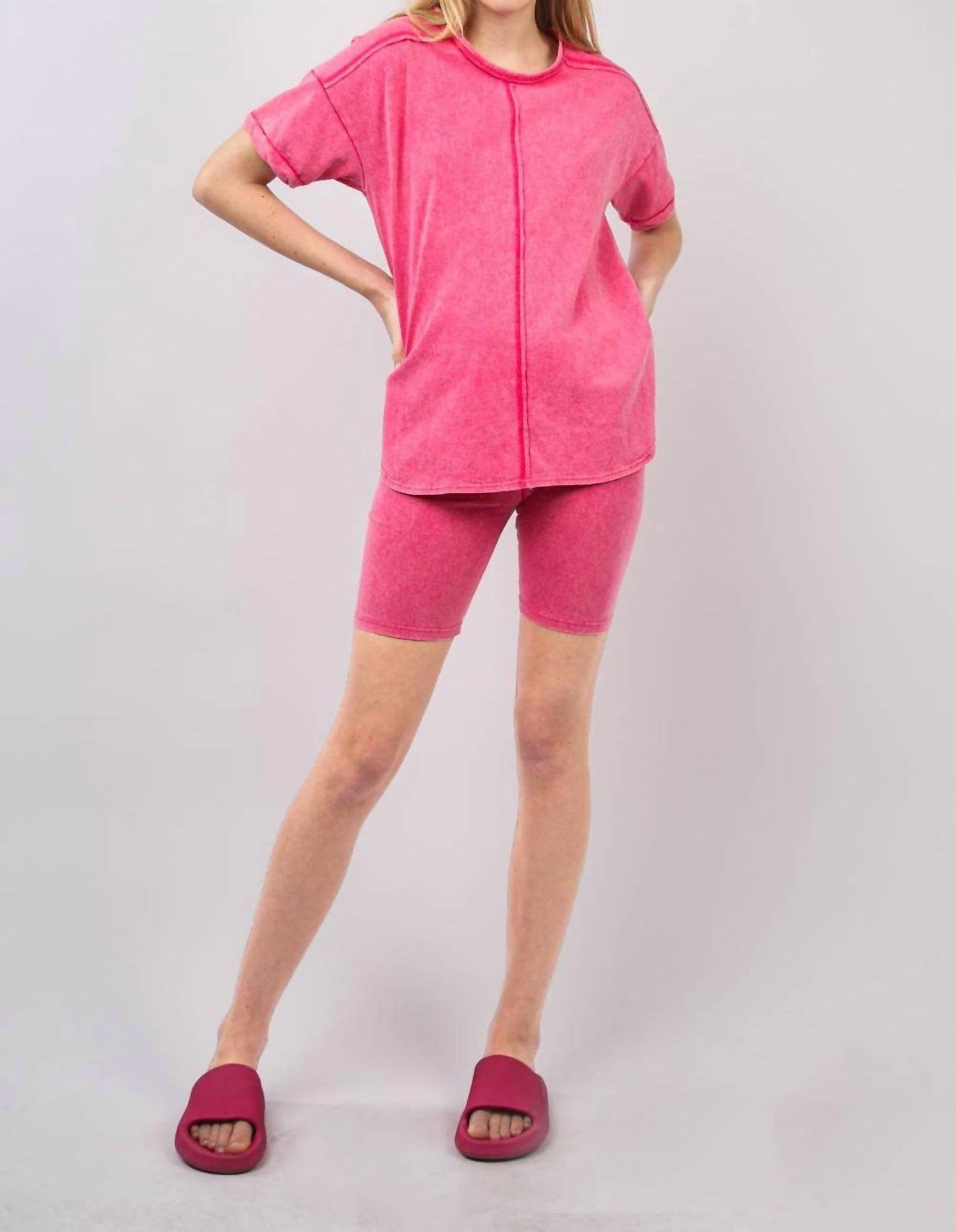Very J - Washed Stretchy Knit Activewear Top & Shorts