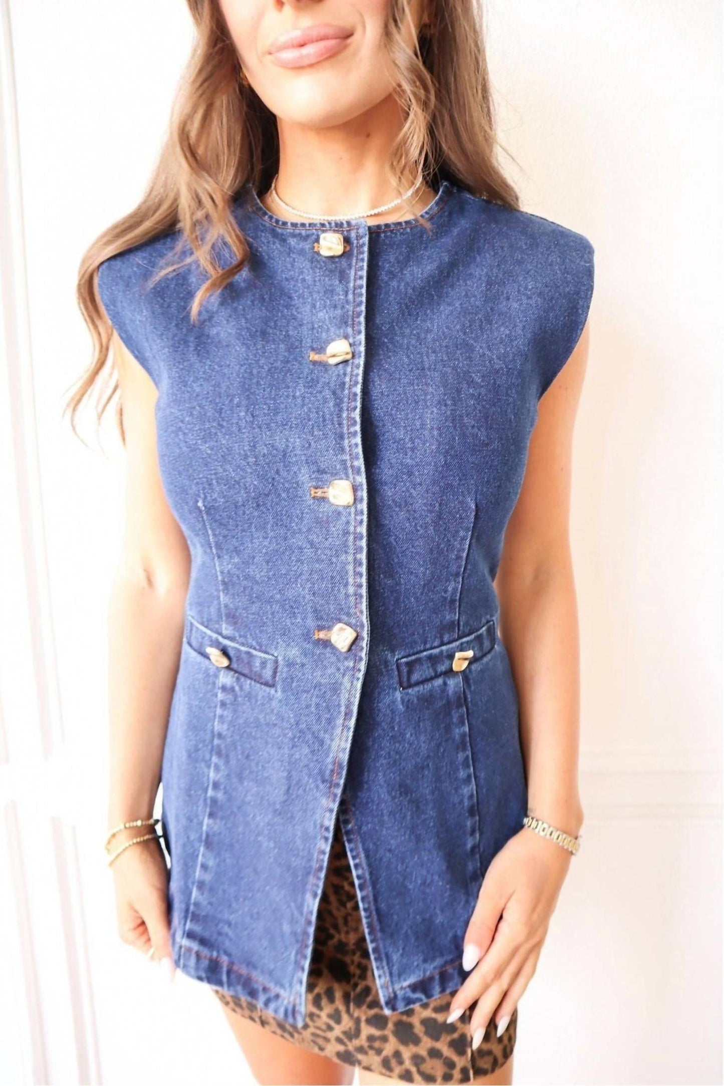 2.7 August Apparel - Bold Denim Sleeveless Vest