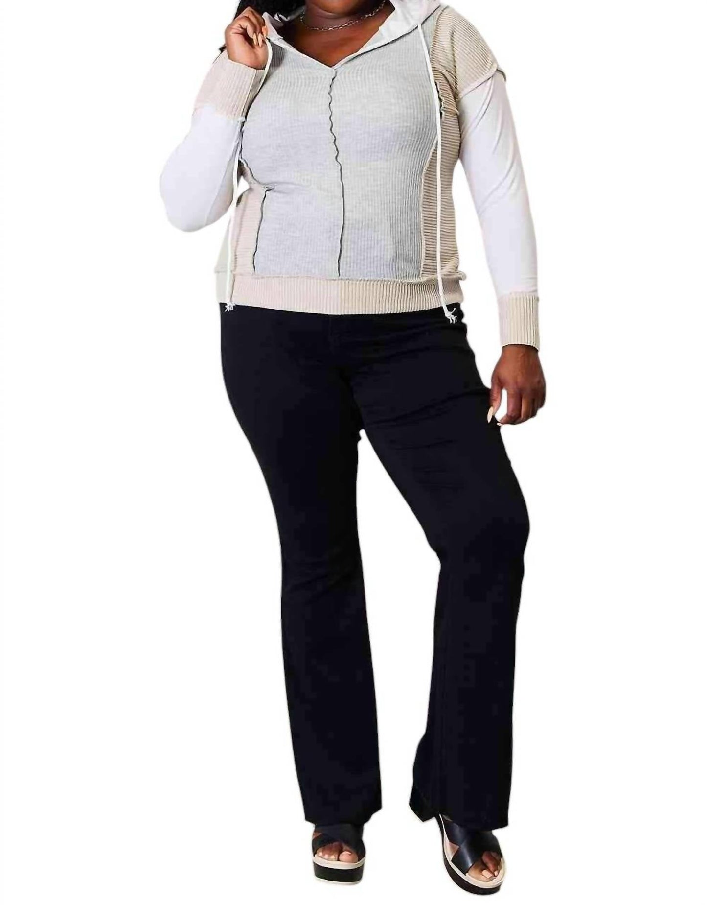Double Take - Chic Color Block Hoodie With Seam Details