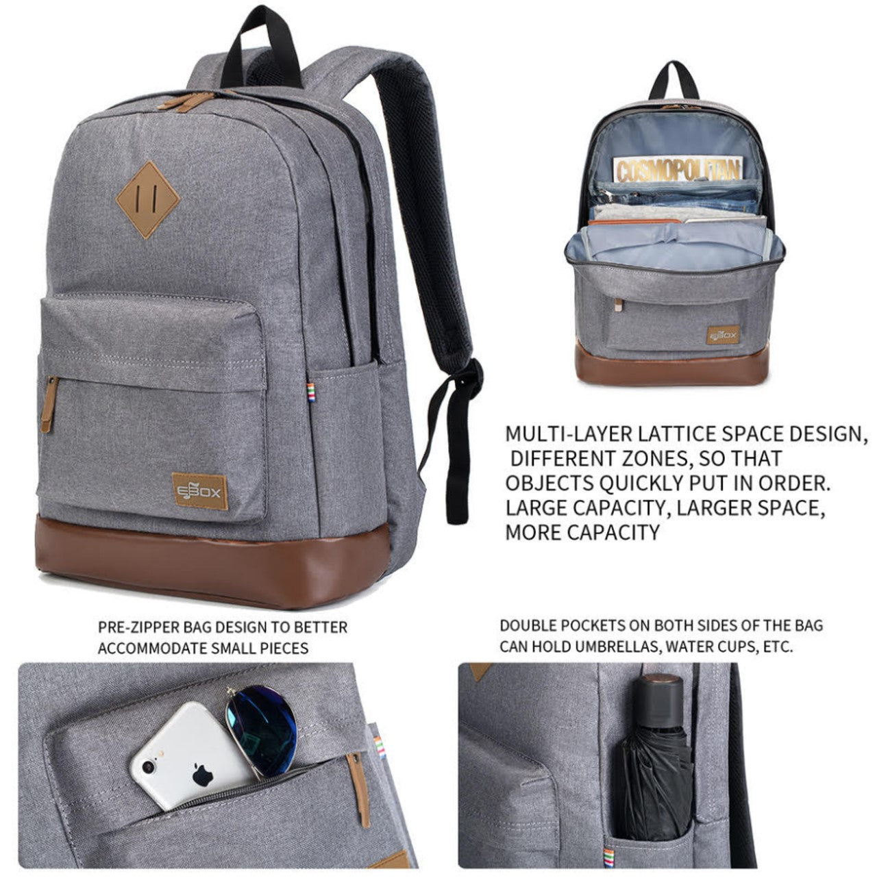 Ebox Classic Travel Backpack with Laptop Sleeve and Tablet Storage 15.6"