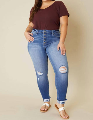 Kancan - High Rise Button Fly Ankle Skinny Jeans - Plus