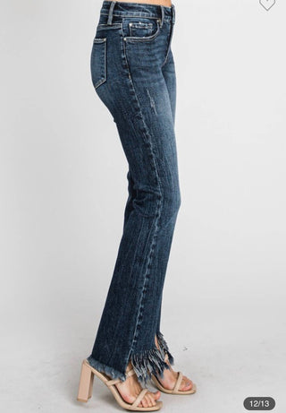 Petra153 - Mid Rise Classic Bootcut With Fringed Hem Jeans