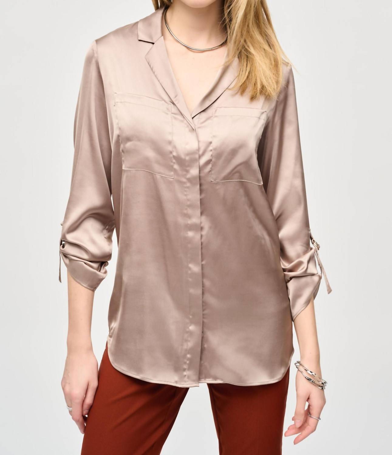 Joseph Ribkoff - Satin Button-down Roll-tab Satin Blouse