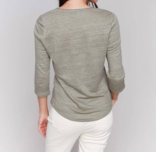 Charlie B - 3/4 Sleeve V-neck Top