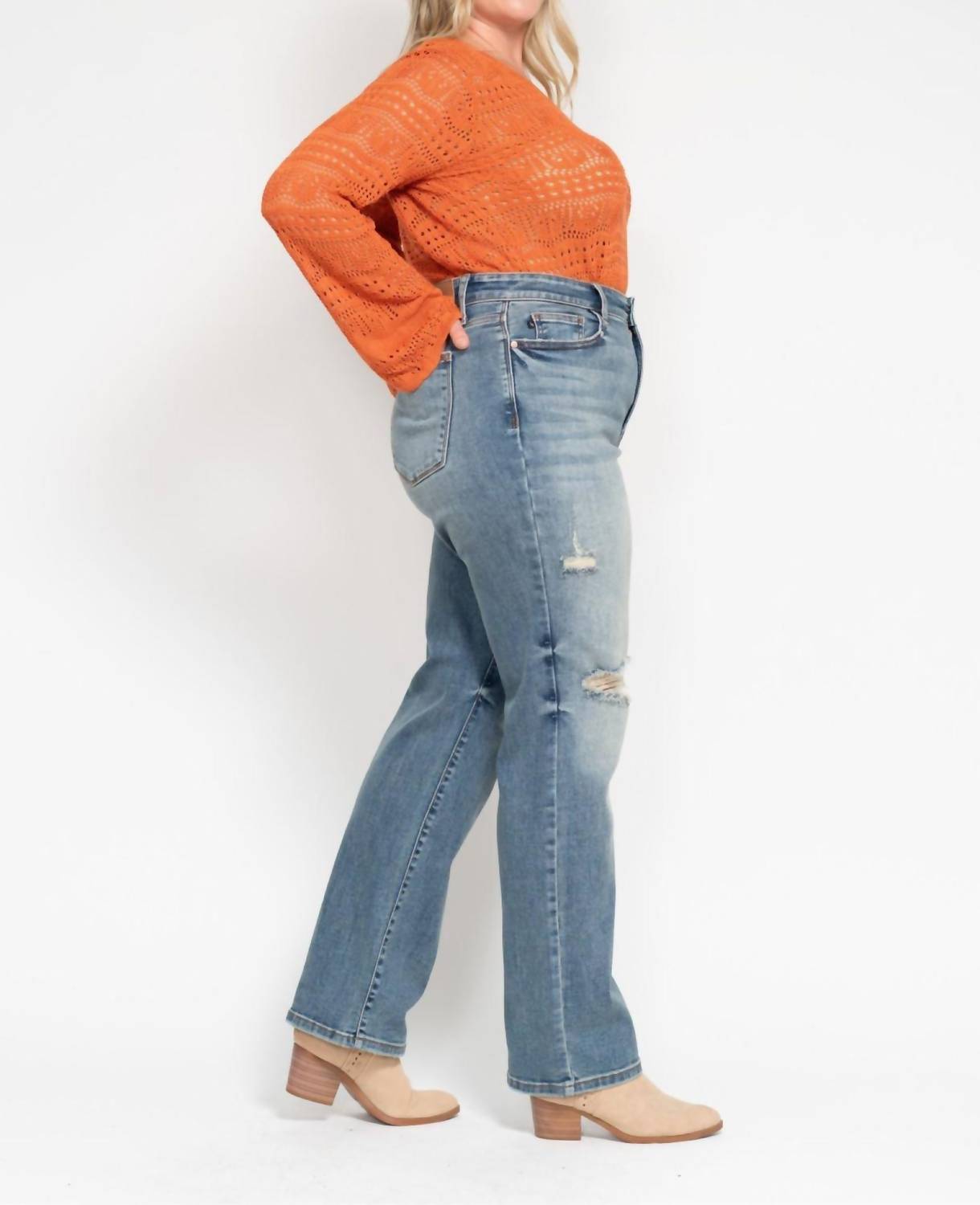Judy Blue - High Waist Dad Straight With Harsh Tint & Destroyed