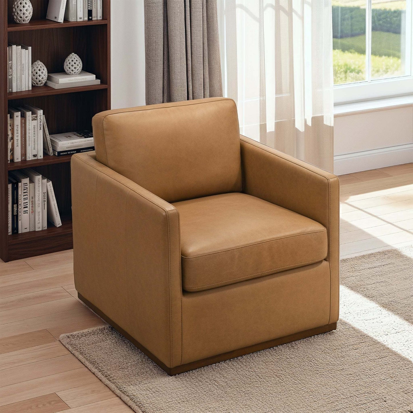 Darien Tan Leather Swivel Chair