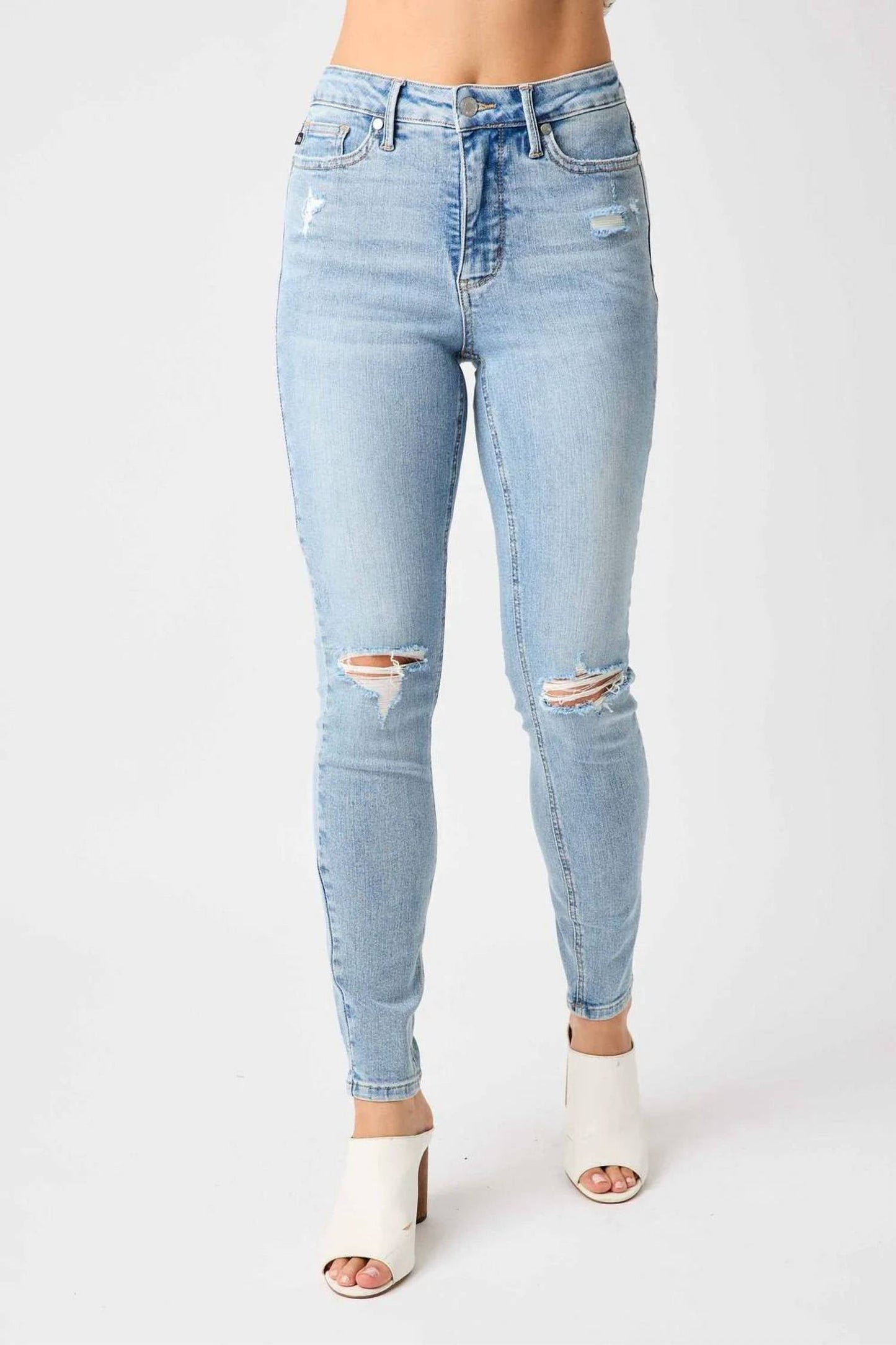 Judy Blue - Mid Rise Tummy Control Destroy Skinny Jeans