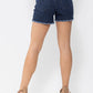 Judy Blue - Mid Rise Leopard Print Fray Hem Jean Shorts