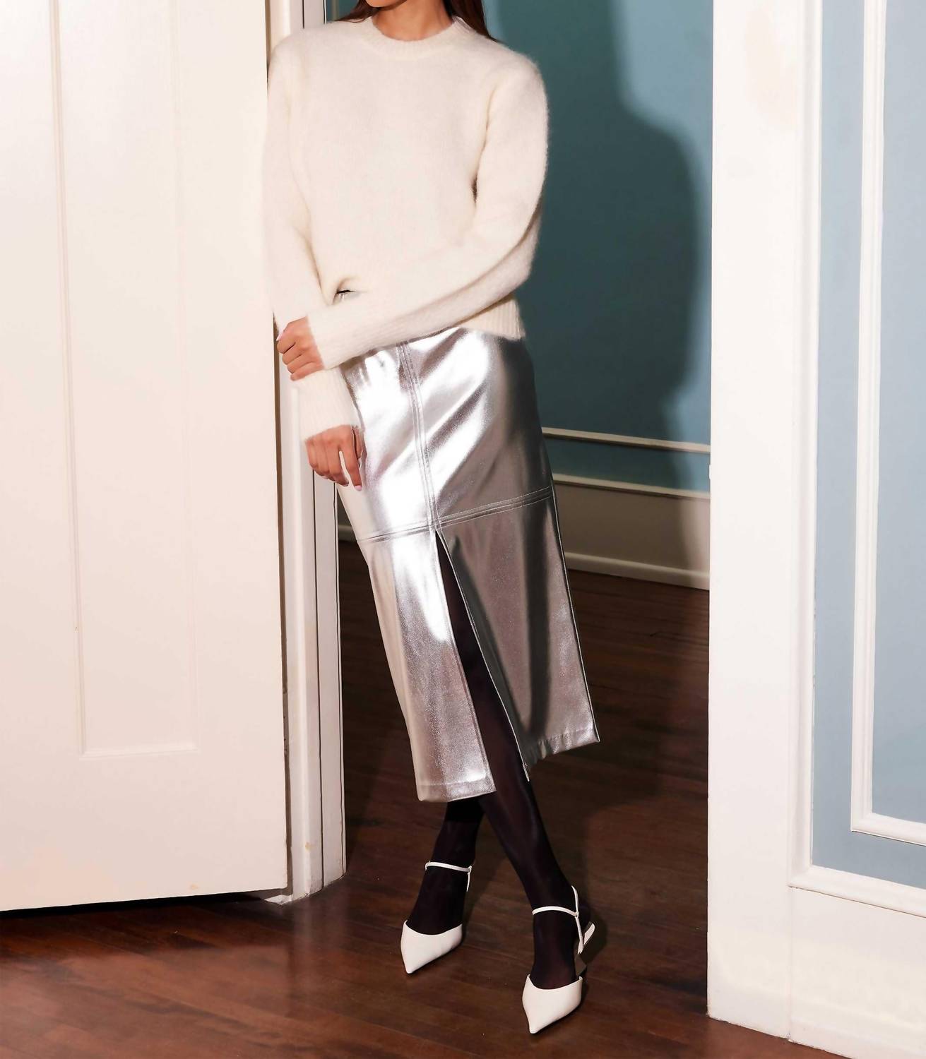 Fifteen Twenty - Kaia Faux Leather Front Slit Midi Skirt