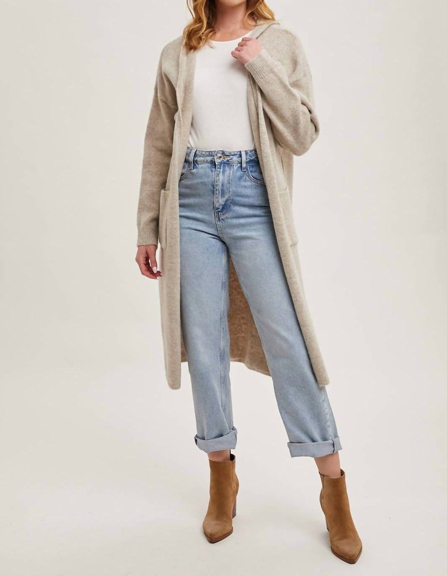 Bluivy - Longline Hoodie Drape Open Front Cardigan