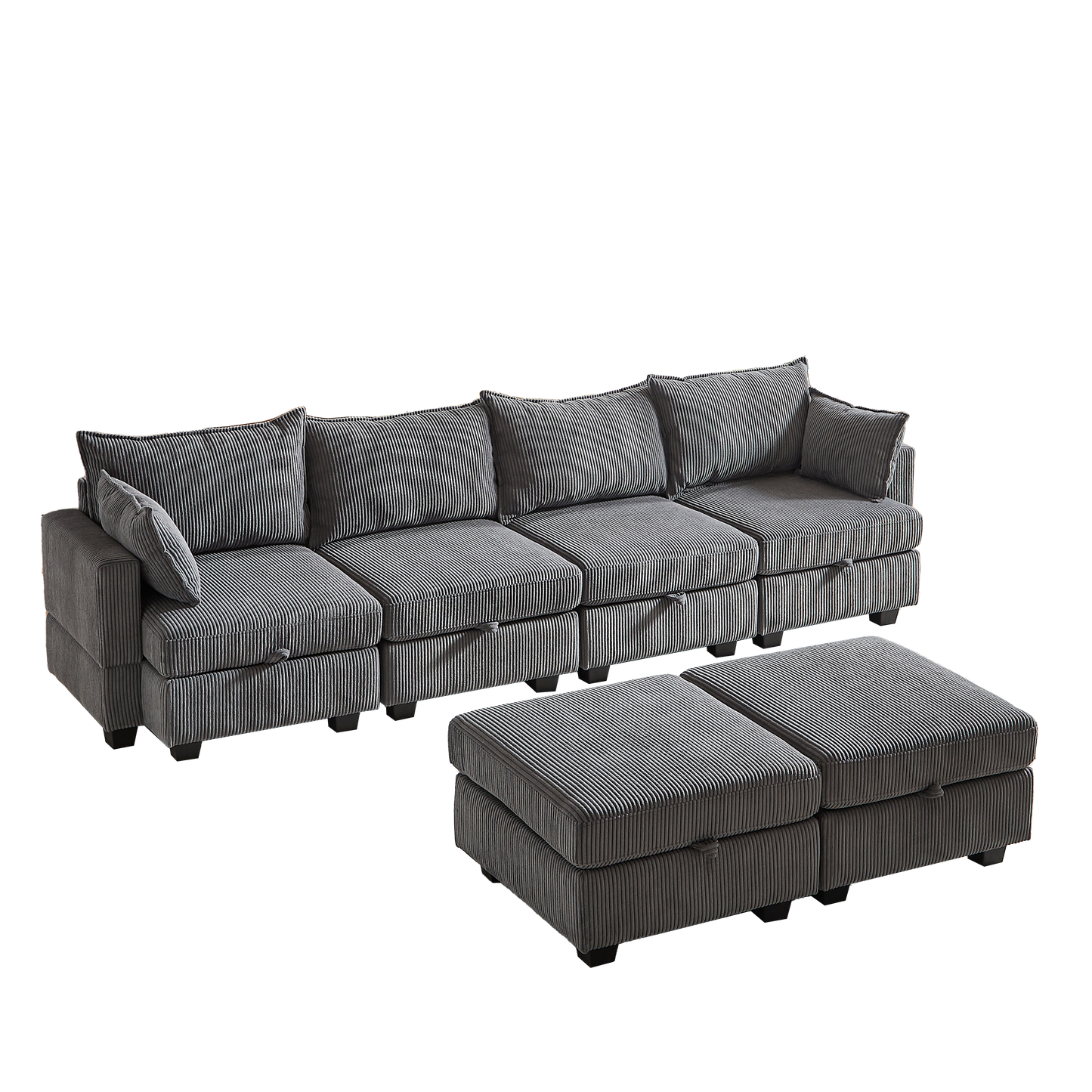 113.5'' Modular Sectional Corduroy Sofa with Storage Ottoman