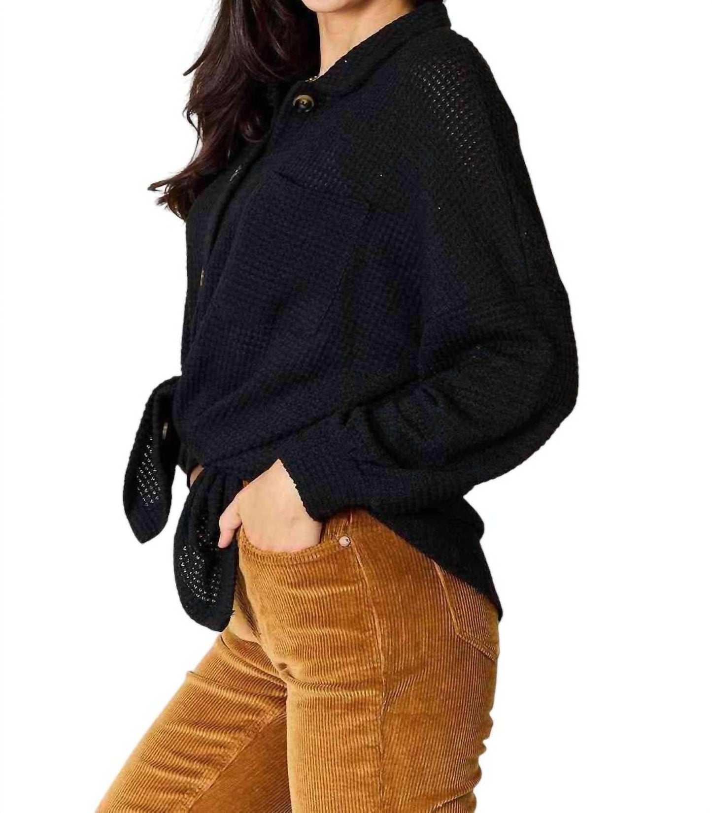 Double Take - Elegant Waffle-Knit Collared Shirt
