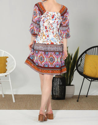Paparazzi - Border Print Smocked Dress