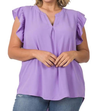 Zenana - Woven Ruffled Sleeve Hi-low Top - Plus