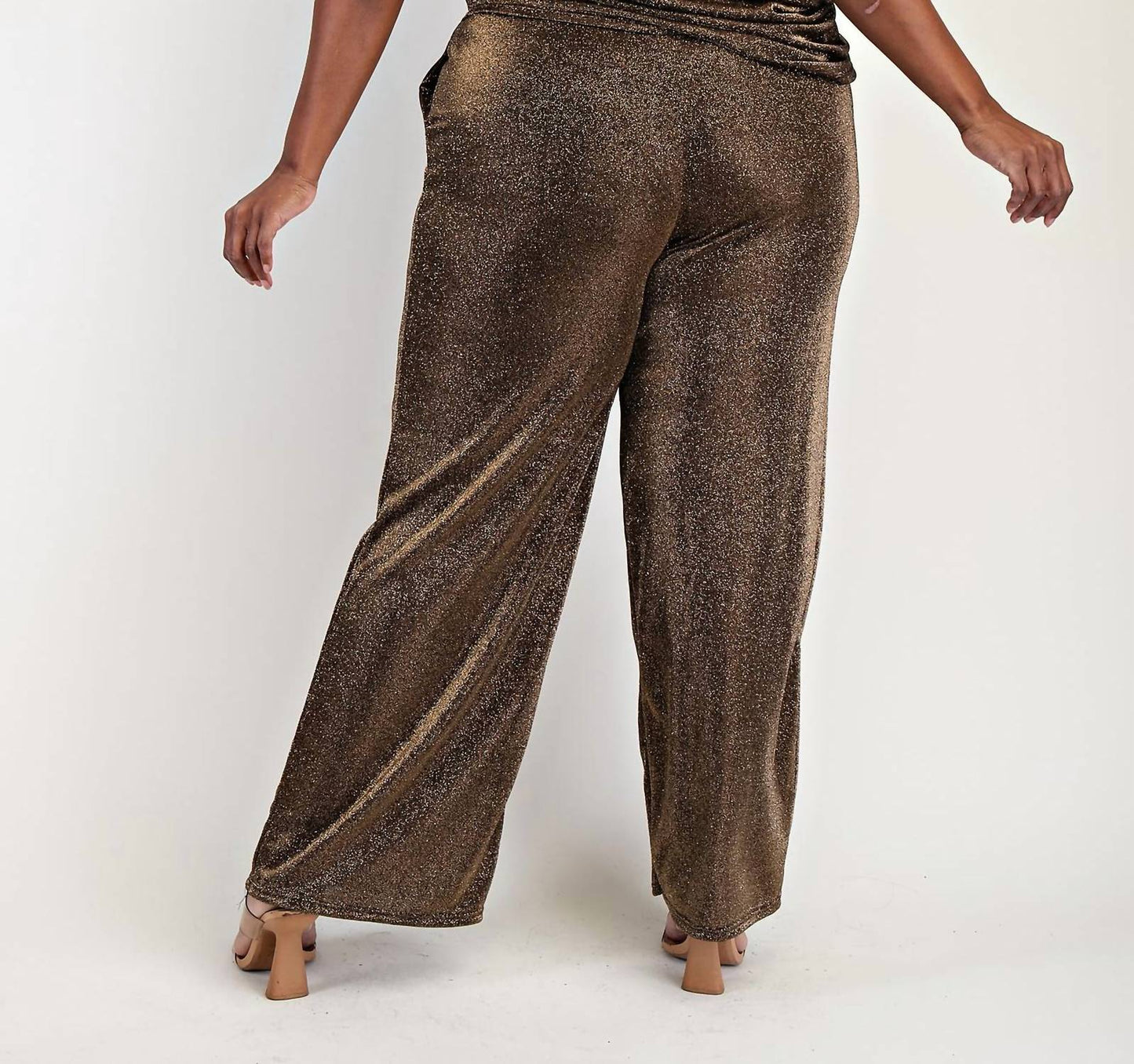 The Curve La - Plus Size Glitter Knit Short Sleeve Top And Wide Leg Pants Set