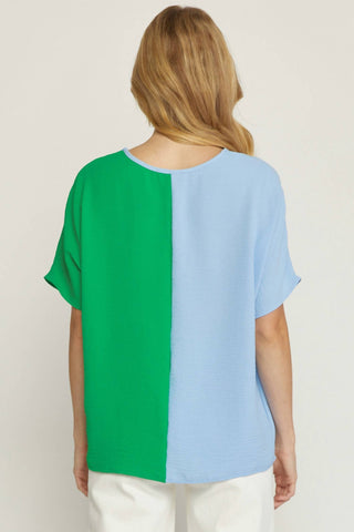 Entro - Color Block V-neck Top