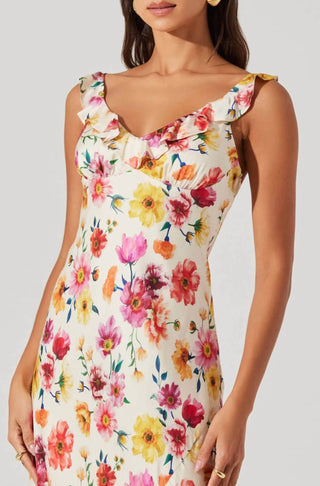 Astr - Zoie Floral Satin Ruffle Dress