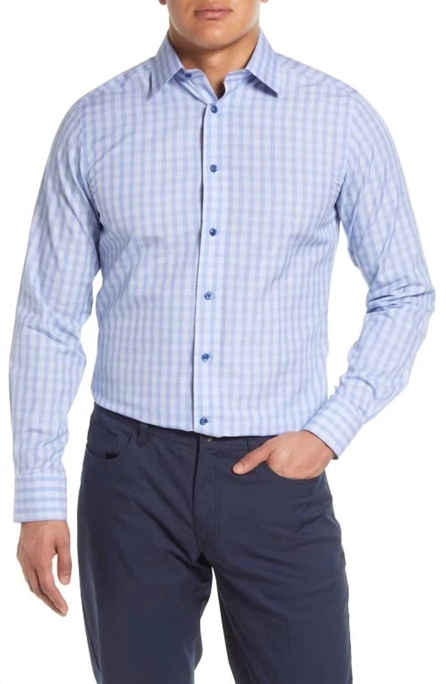 David Donahue - Non-iron Trim Fit Plaid Dress Shirt