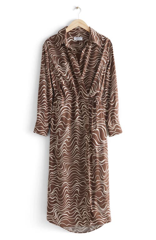 Other Stories Long Sleeve Asymmetric Wrap Midi Dress - Brown