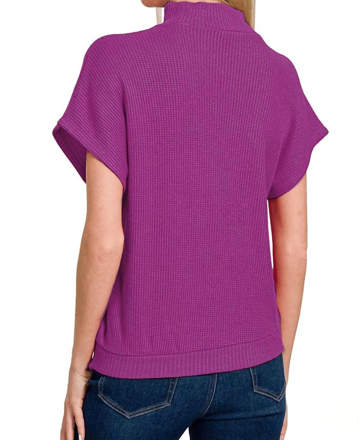 Zenana - Mock Neck Short Sleeve Sweater