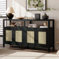 TREXM Bohemian Style Rattan Buffet Storage Cabinet with Solid Wood Frame