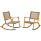 GO 2 Pieces Patio Rocking Chair Set, Natural Acacia Wood and Wicker