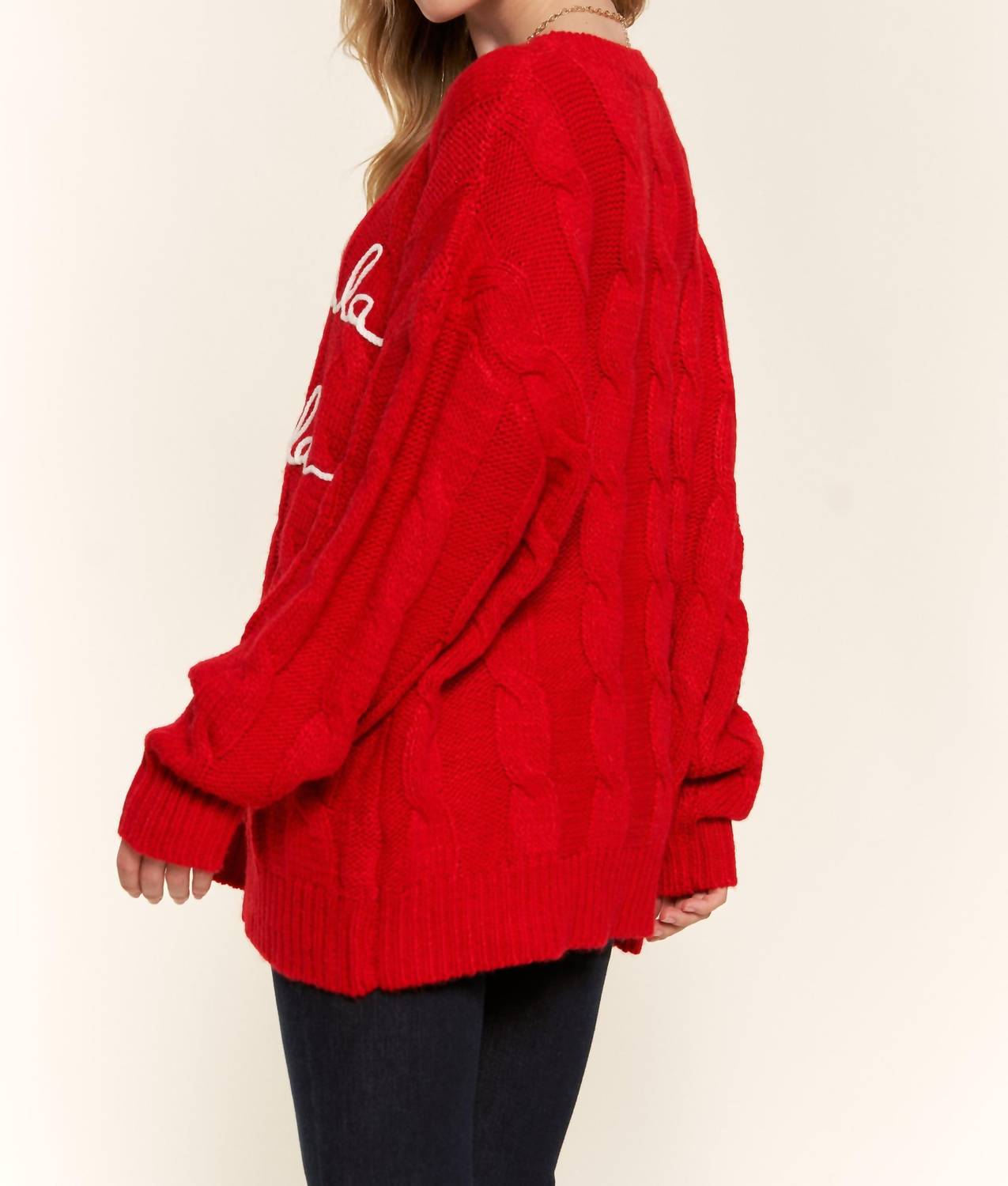 A Thousand Words - Falalala Letter Embroidery Holiday Sweater