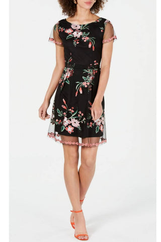 Adrianna Papell - Tulle Floral Embroidery Short Party Dress