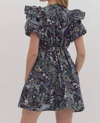 Entro - Floral Puff Sleeve Short Dress