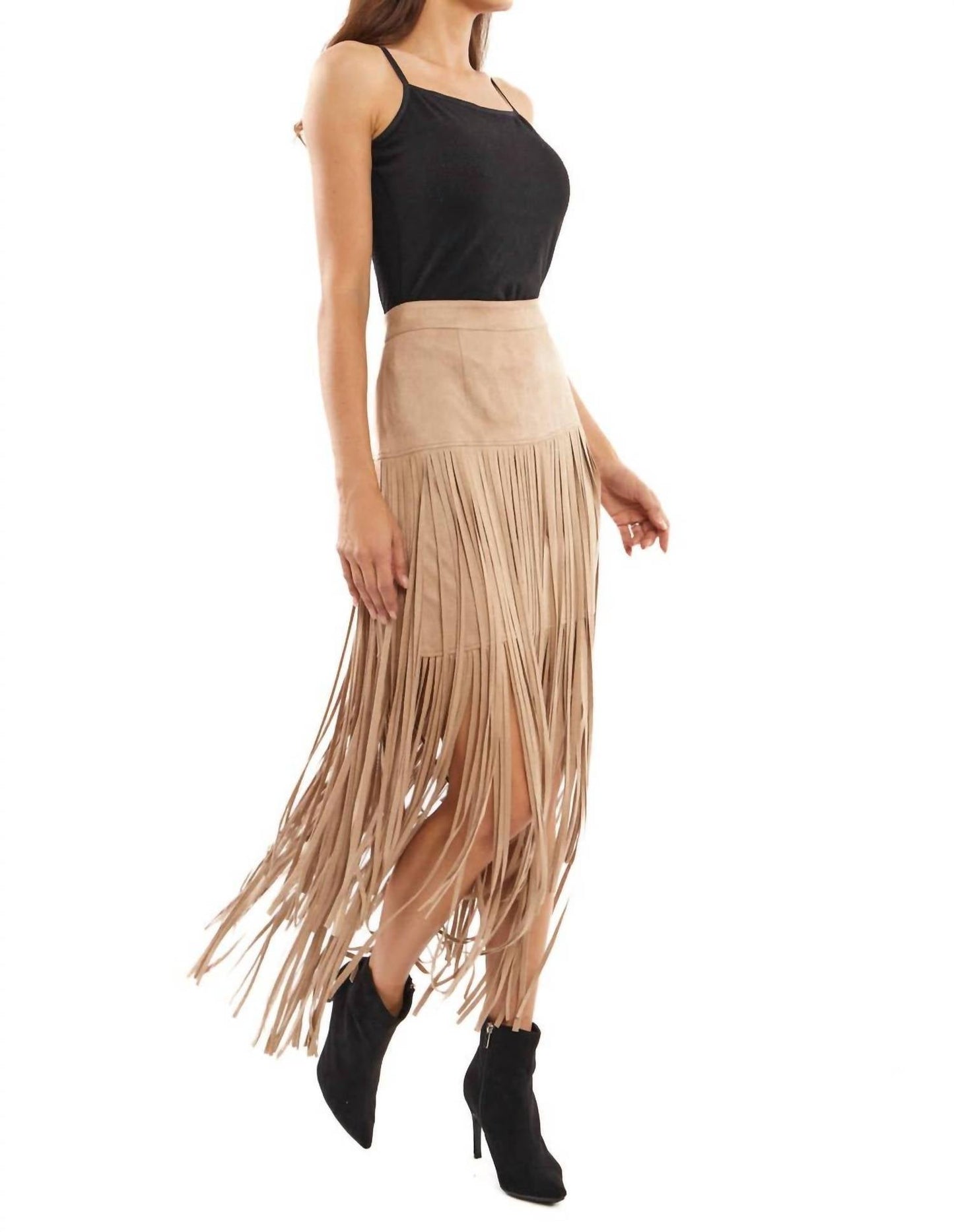 Adore - Nikki's Boho Suede Tassle Midi Skirt