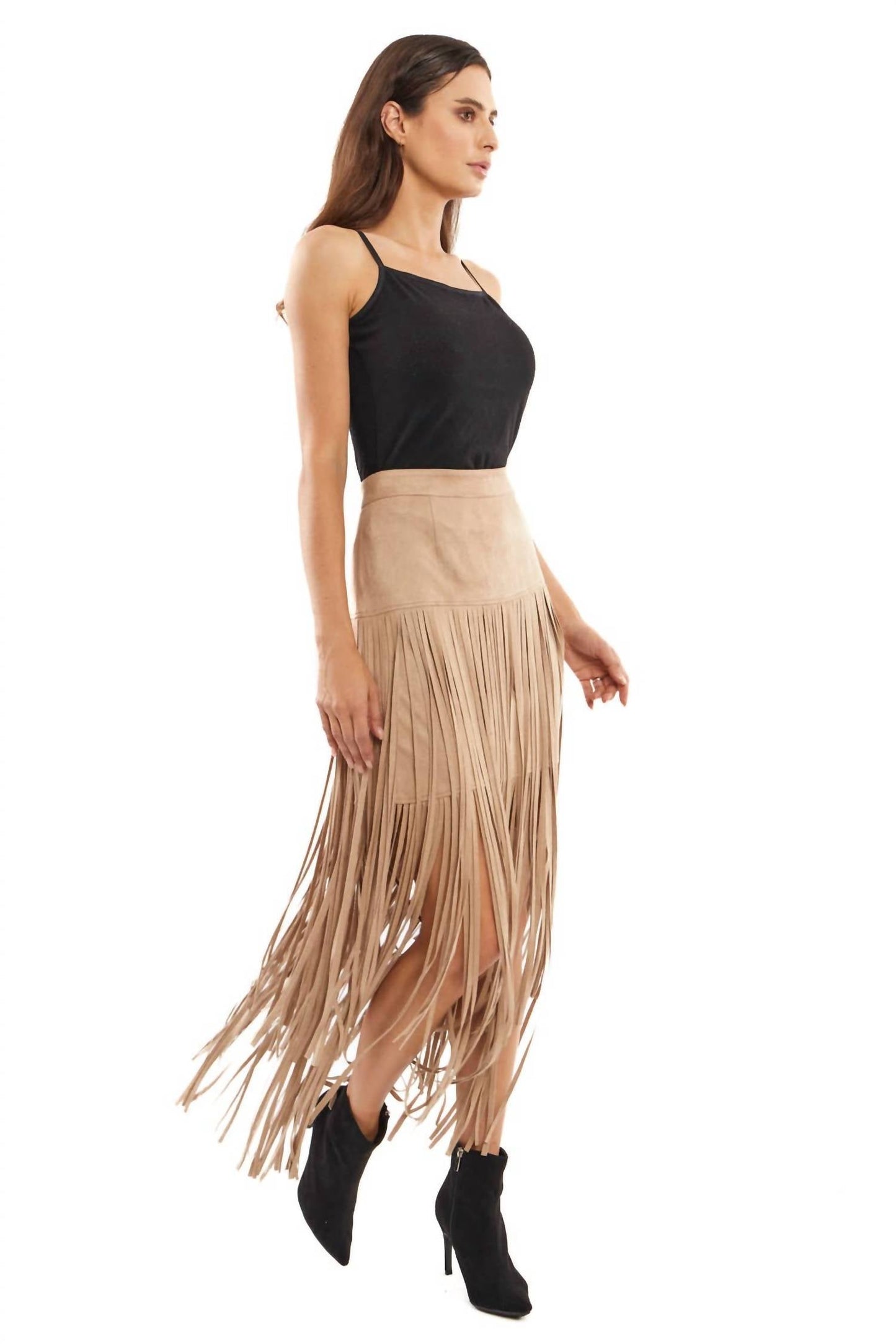 Adore - Nikki's Boho Suede Tassle Midi Skirt