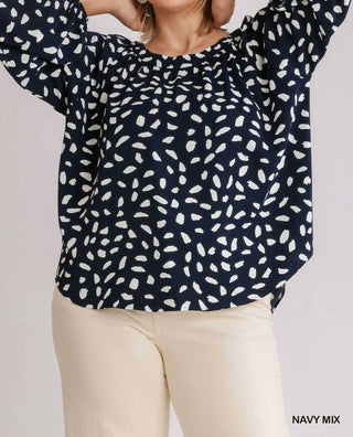 Umgee - Animal Print Round Neck Long Sleeve Top