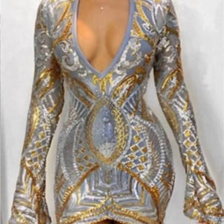 Gaje - Sleek Sequin Long Sleeve Bodycon Mini Dress