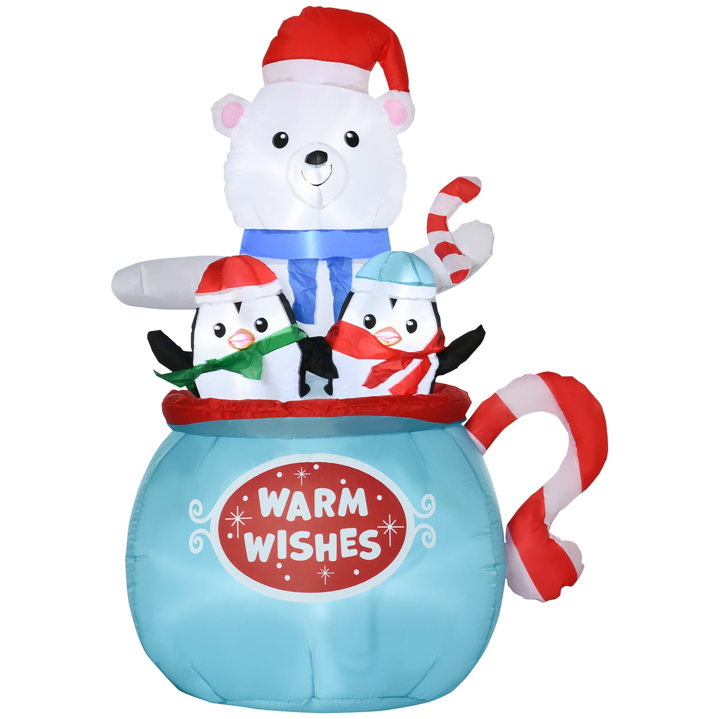 5Ft Christmas Inflatable Bear and Penguins in a Cup – Outdoor Holiday Decoration