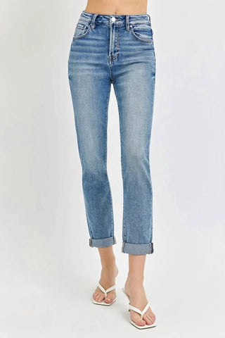 Risen - Full Size High Rise Cropped Roll Up Jeans
