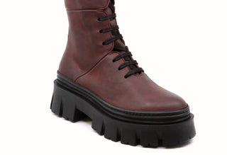 Lofina - Chunky Leather Lace Up Boots