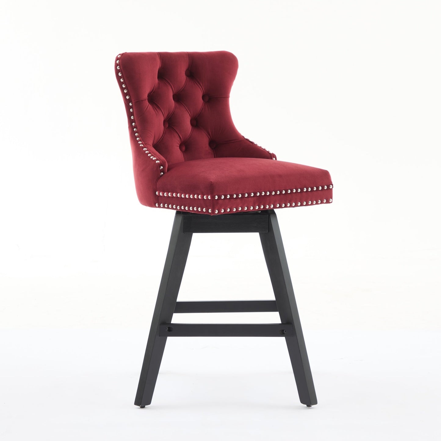 Swivel Velvet Barstools with Button Tufted Decoration - Set of 2 (Wine Red)