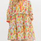 Entro - Floral Breeze Mini Dress with Ruffle Accents & Banded V-Neck Detail