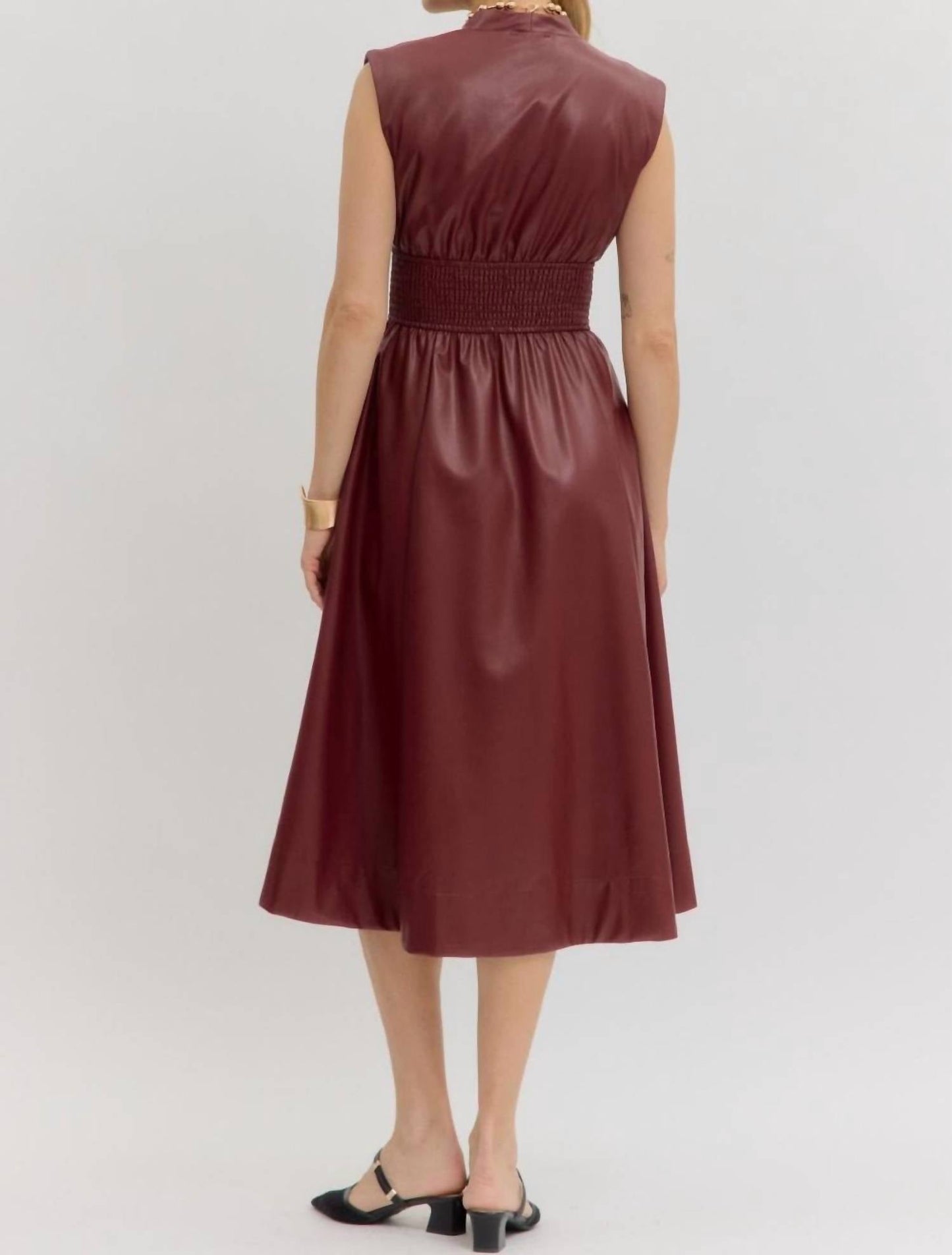 Entro - Women's Faux Leather Sleevless Midi Dress