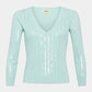 L'Agence - Trinity Sequin Stripe Cable V-neck Sweater