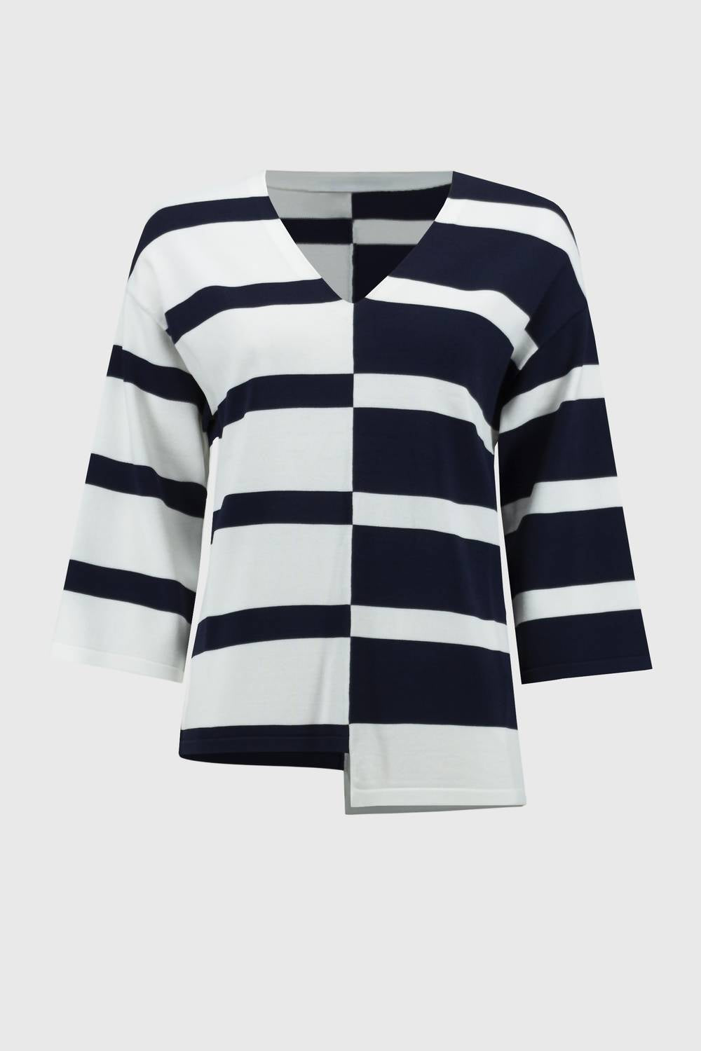Joseph Ribkoff - Striped Sweater Knit V-neck Pullover