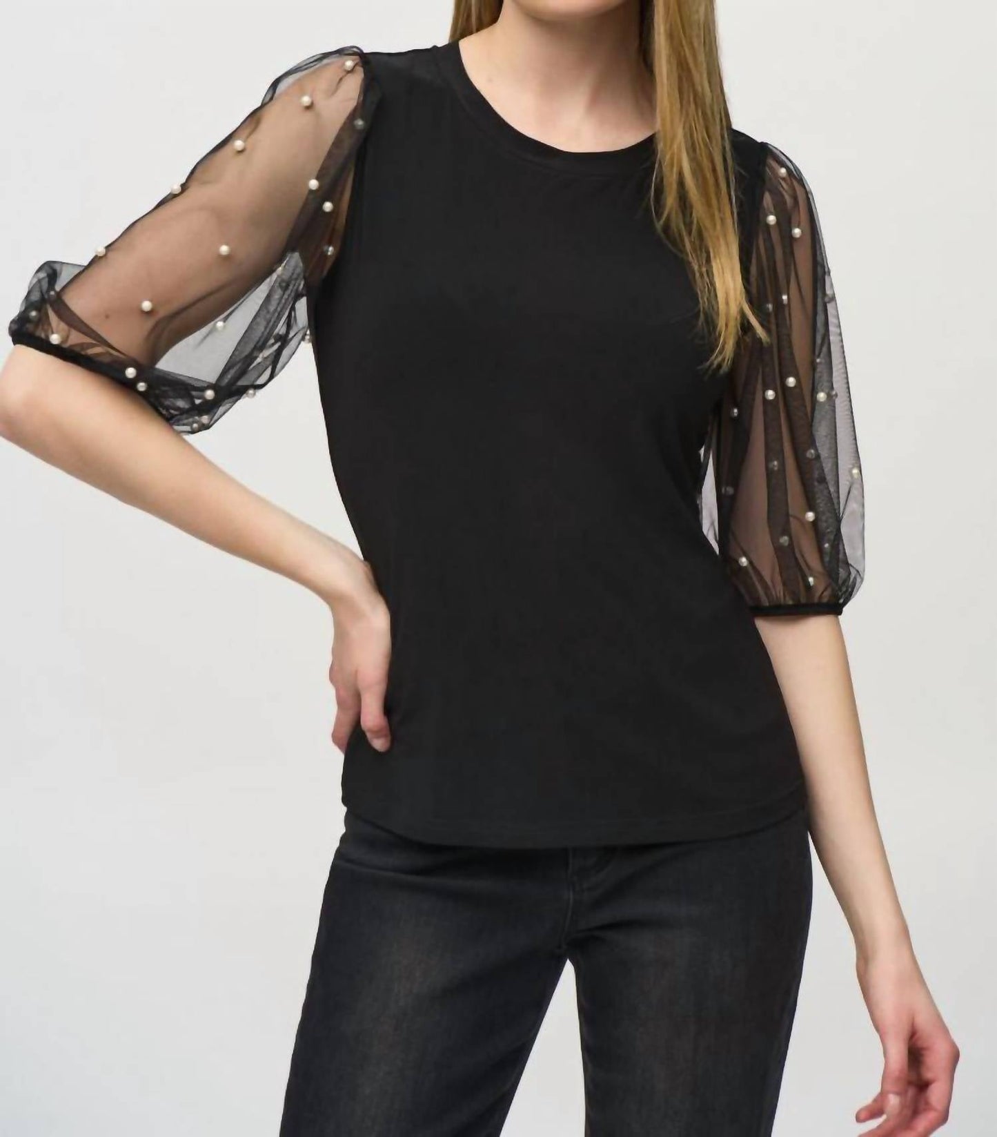 Joseph Ribkoff - Embellished Mesh Sleeves Top